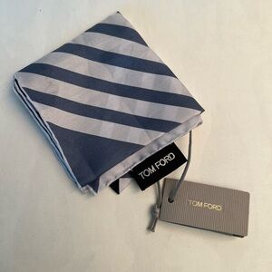 Tom Ford Navy and Light Gray Striped Pocket Square